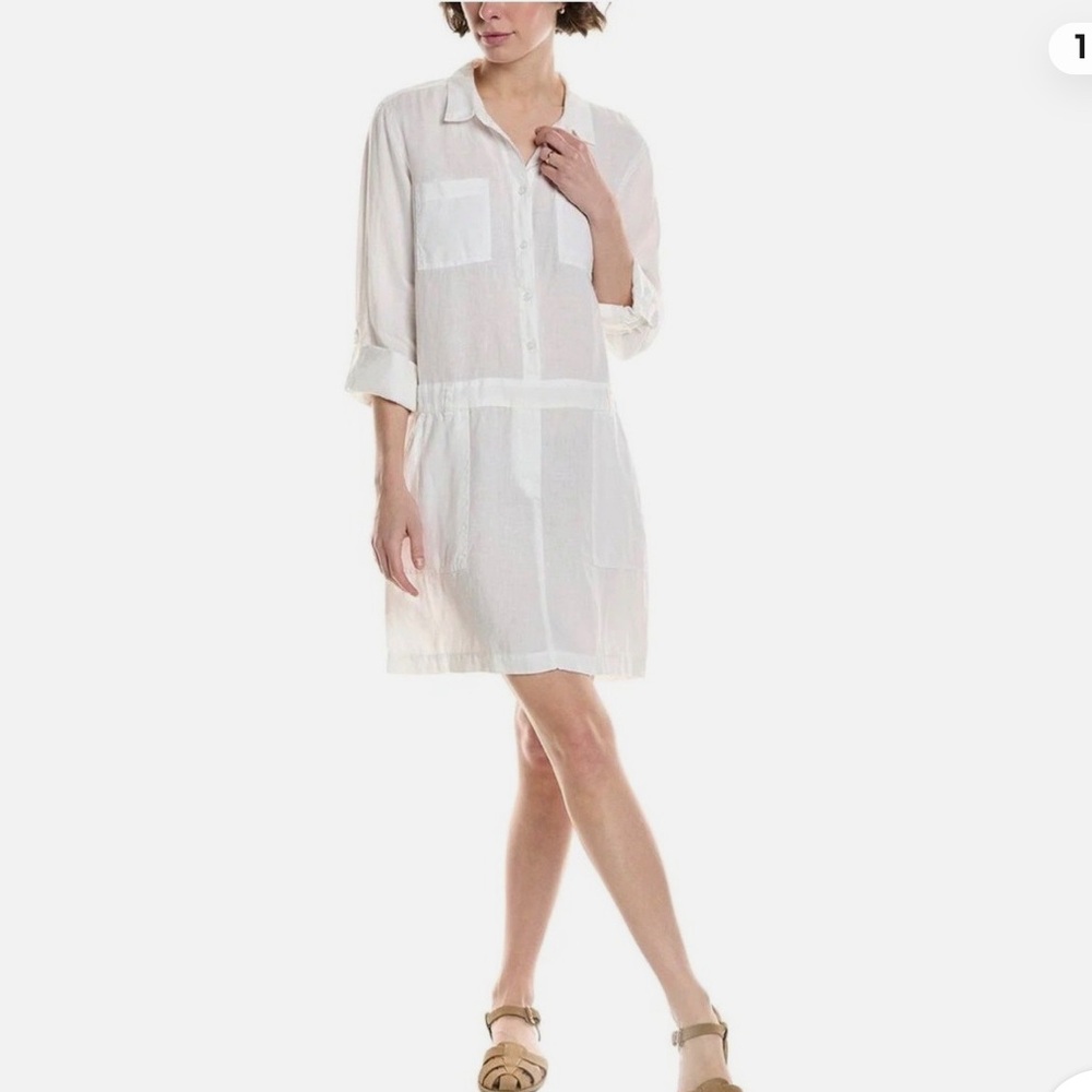 Michael Stars Pilar White Linen Shirt Dress